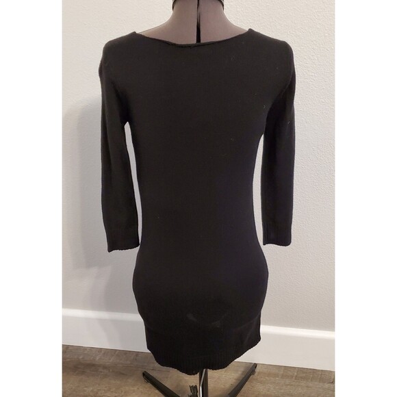 Express Women's Mini Knit Dress XS Black Wool Blend V-Neck 3/4 Sleeve LBD - Picture 5 of 6